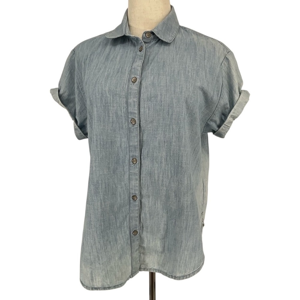 Vtg Lucky Brand Womens S Chambray Denim Button Down Shirt Cuffed Sleeves Y2K